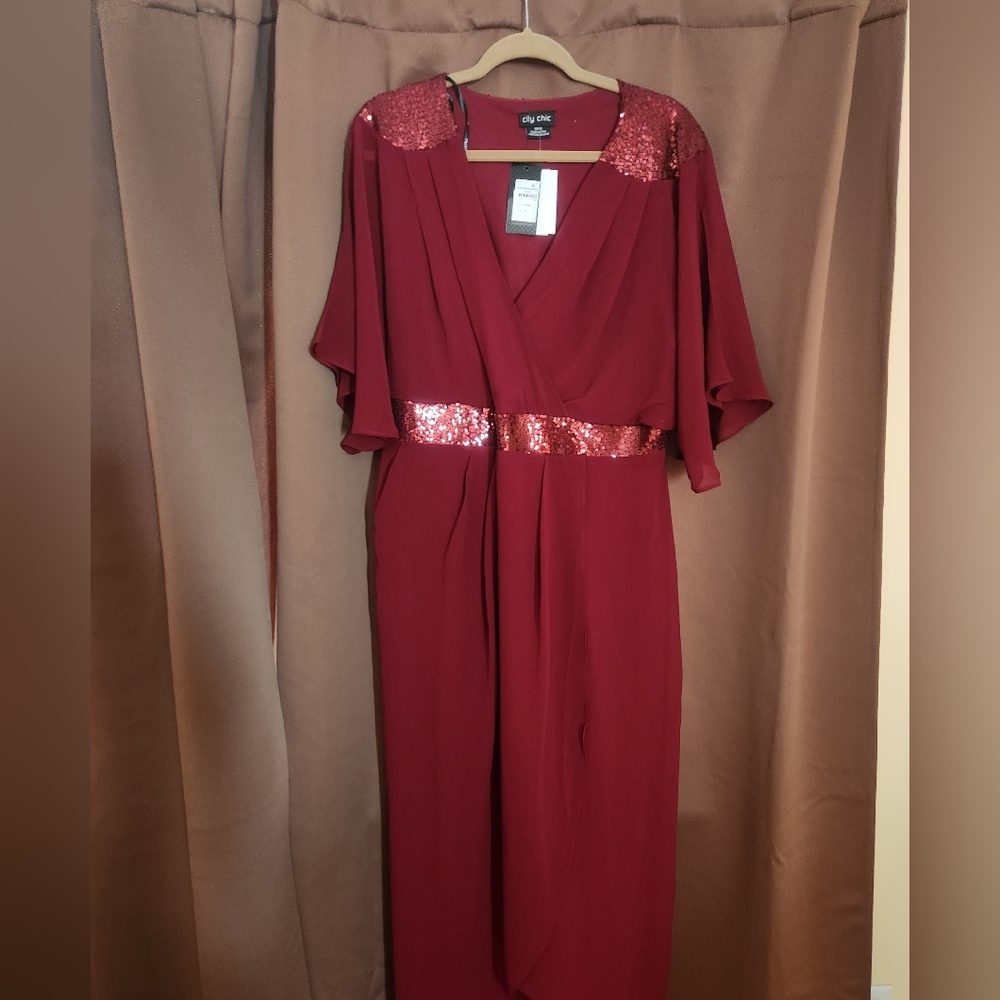 New City Chic burgundy dress with sequin sz M 18